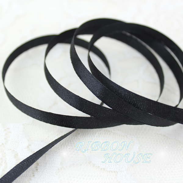 Ribbon Wired Satin - (25야드/롤) 1/4'(6mm) 검정색 단면 새틴 리본